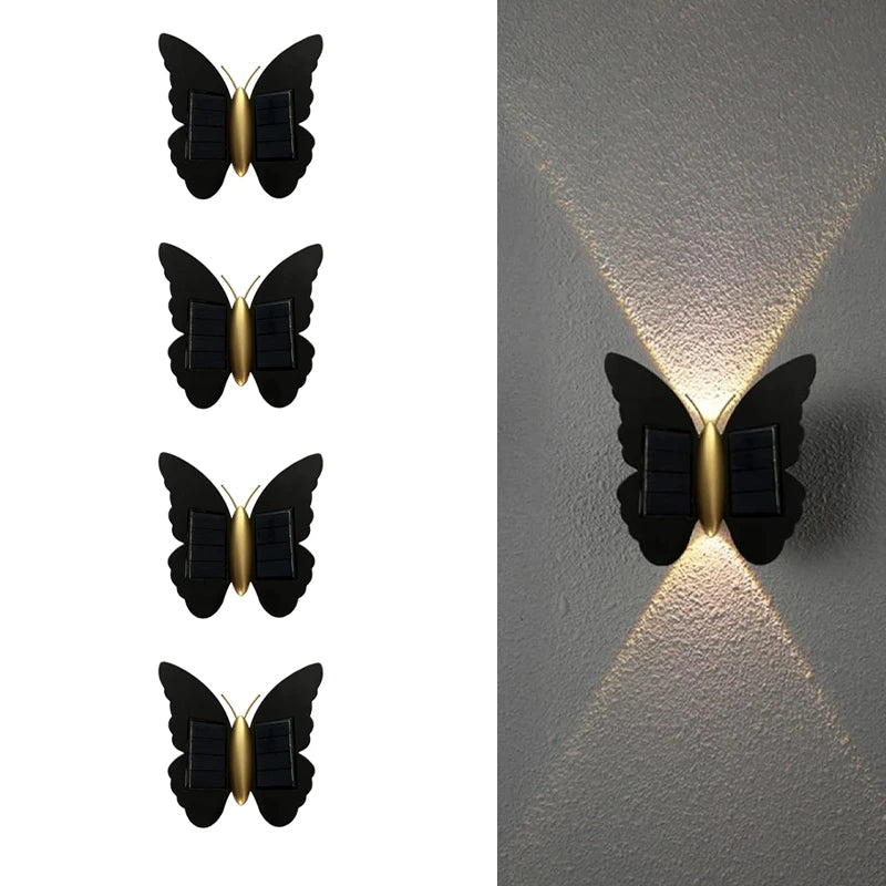 Solar Butterfly Wall Light Outdoor Waterproof LED Decorative Sconce Lamp for Garden Fence Patio Backyard Holiday Lighting Decor