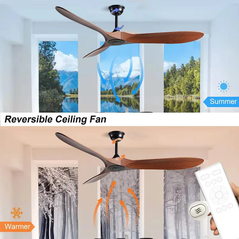 42/52 Inch Nordic LED Ceiling Light Restaurant Living Room Home Remote Control DC Silent Industrial Retro Electric Fan