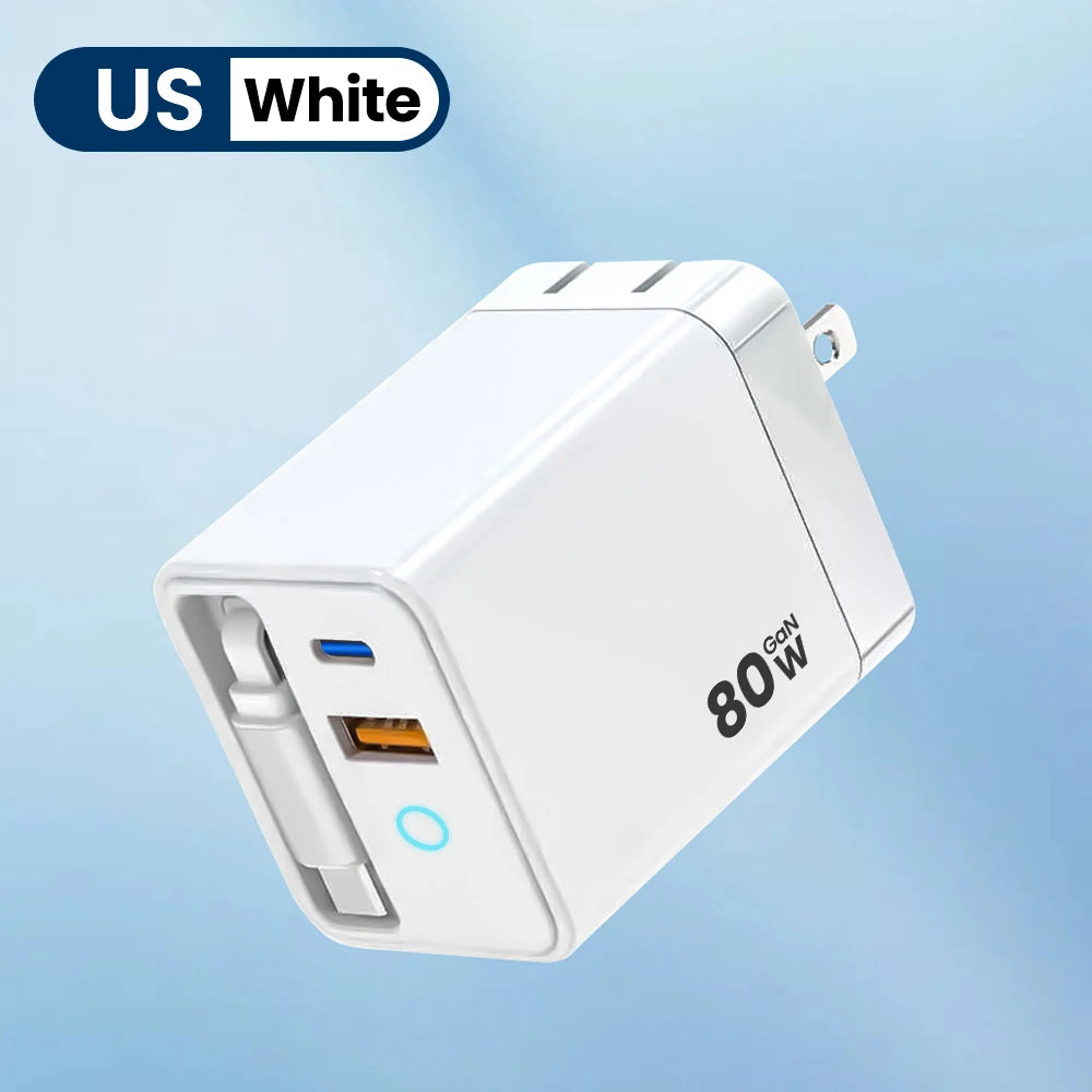 Elough 80W Gallium Nitride Charger Scalable Data Cable for Iphone Huawei A+C Full Protocol Multi Port Charging Head