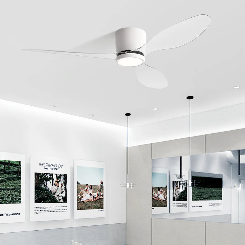 Minimalist Household Ceiling Fan Light for Living Room/Restaurant, Transparent PC Blades, Inverter DC Motor & 6-Speed Adjustment