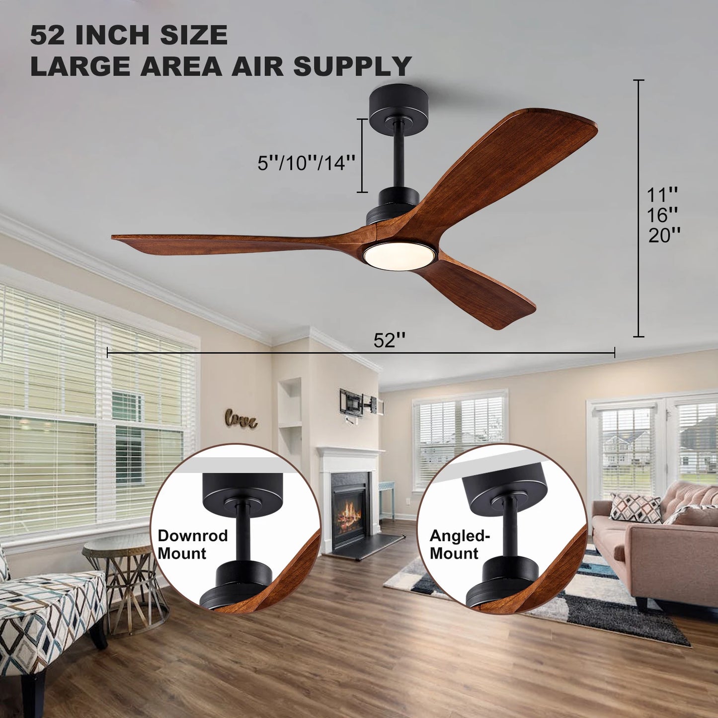 42 52 60 inch Wood Ceiling Fan with Lights Remote Control Quiet DC Motor Ventiladores De Techofor Livingroom