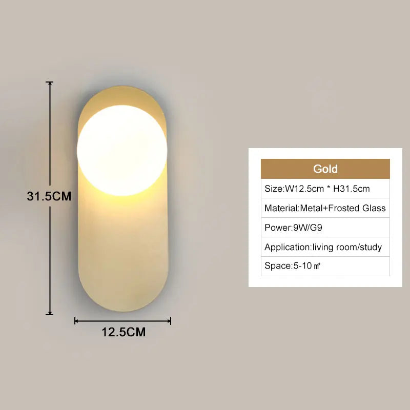 Frosted Glass Ball Indoor LED Wall Lamps with Plug Switch Black Gold G9 LED Wall Lights Wall Sconce for Corridor Aisle
