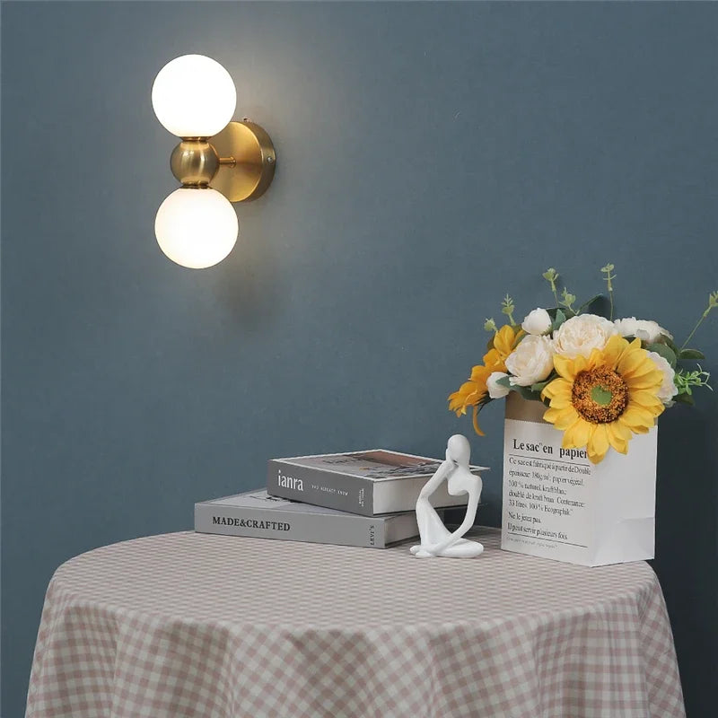 Nordic Glass Ball Wall Lamps Bedroom Bedside Lamp Living Room Background Wall Light LED Indoor Lighting with White Ball G9 Bulbs