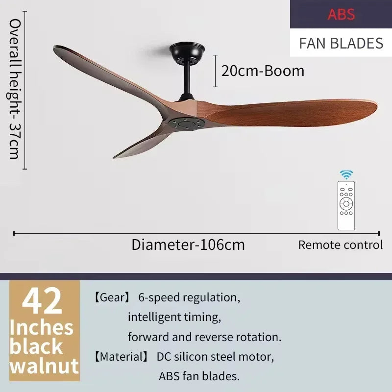 Modern Solid Wood Retro High Air Volume Ceiling Fan with Remote Control Without Lights Living Room and Dining Room Pendant Light