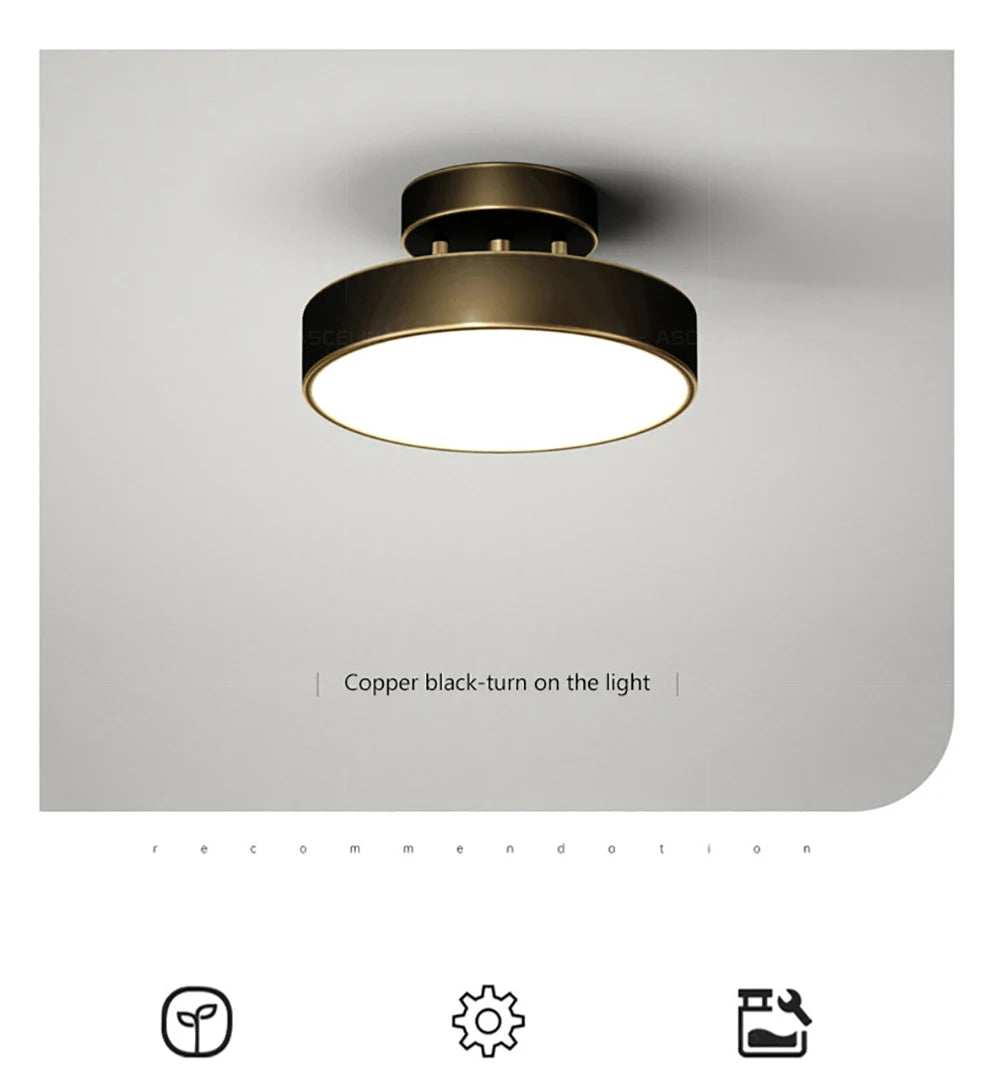 Modern LED Ceiling Light Copper Lamp For Bedroom Living Room Light Nordic Round Gold Black Entryway Corridor Aisle Decor Fixture