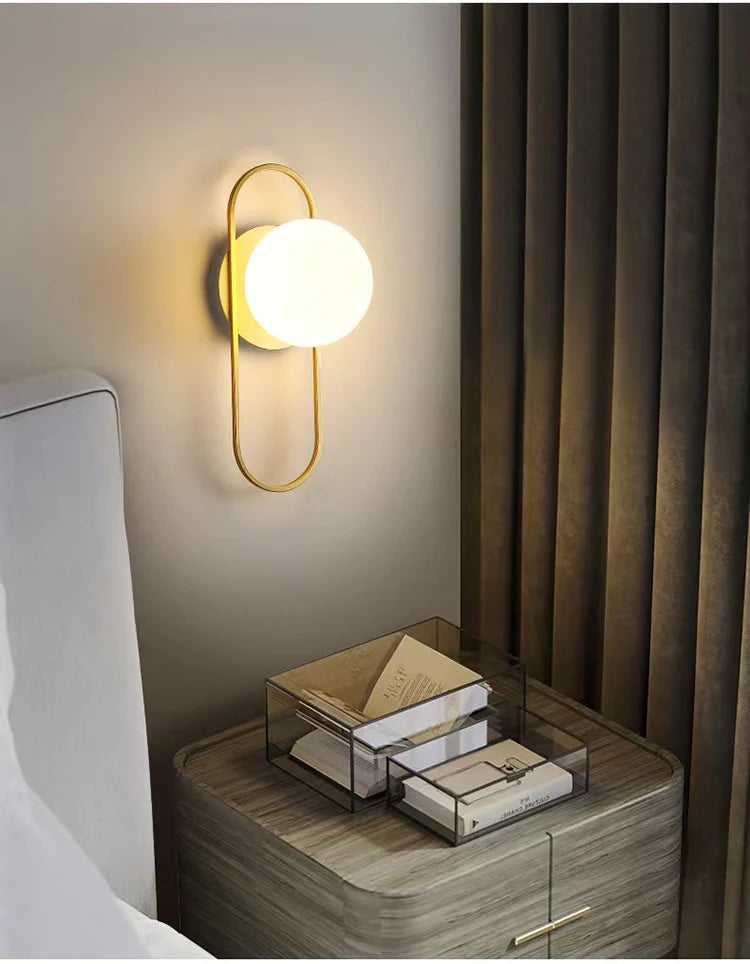 Nordic Home Decoration Lamp White Glass Ball Metal Wall Light 90-260V For Bedroom Corridor Mirror Leisure Area Bedhead Wall Lamp