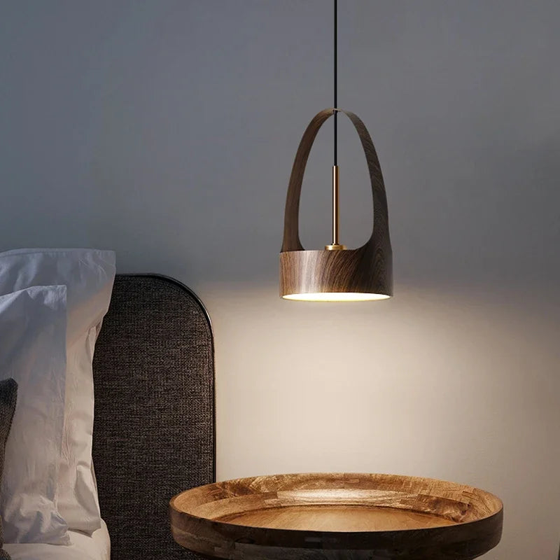 Nordic Restaurant Counter Imitation Wood Grain Chandelier Modern Chinese Style Homestay Lamp Bedroom Bedside LED Pendant Light