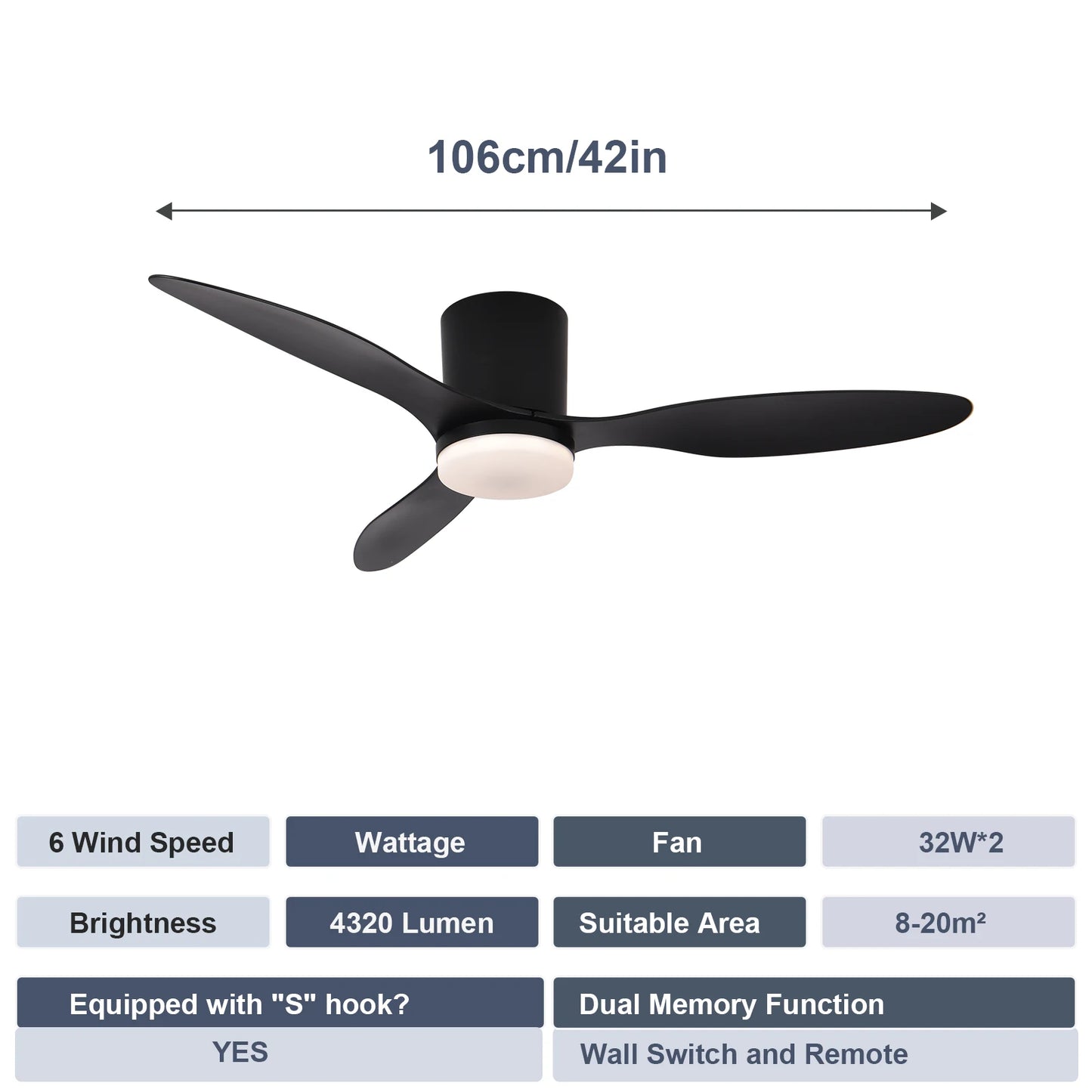 42 inch LED light, DC motor, modern ceiling fan, kitchen, living room, dining room, household high air volume, remote control pe