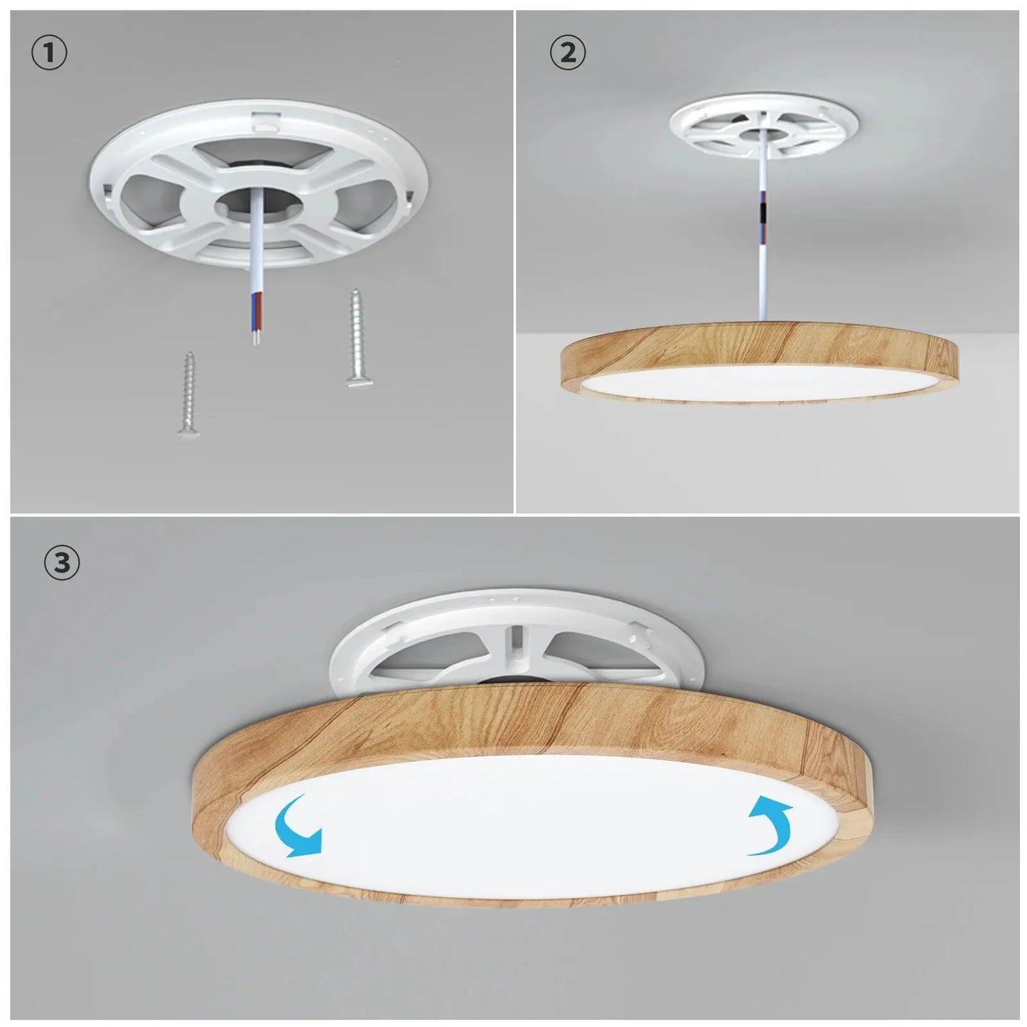 LVL LED Ceiling Light Wood Grain 3 in 1 Lighting Colors Home Lighing Kitchen Bedroom Bathroom Round Flush Ceiling Lamp