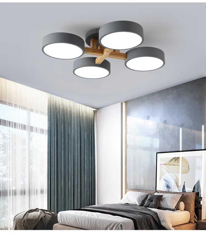 Nordic Style Personalized Macaron Ins Chandelier Bedroom Ceiling Decoration Lamp Modern Minimalist Wood Art Living Room Led Lamp