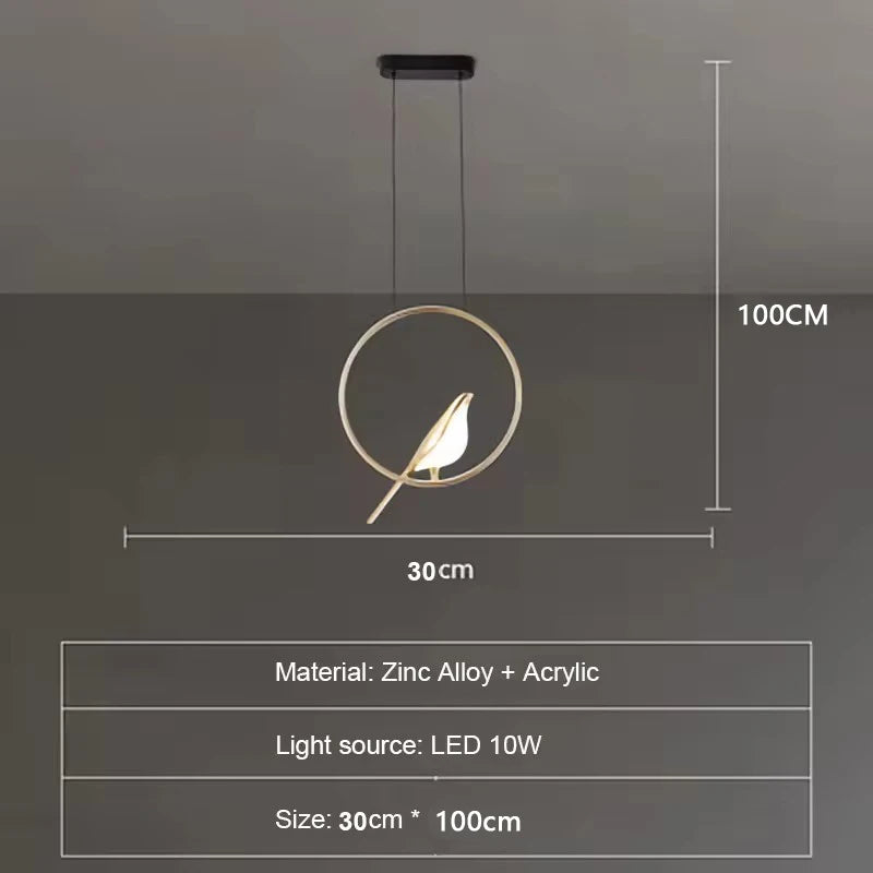 Modern Hotel Living Room Bird Ring Pendant Light Alloy Plating Body Aluminum Gold Ring Rotatable Hanging Lamp Bar Dining Lustres