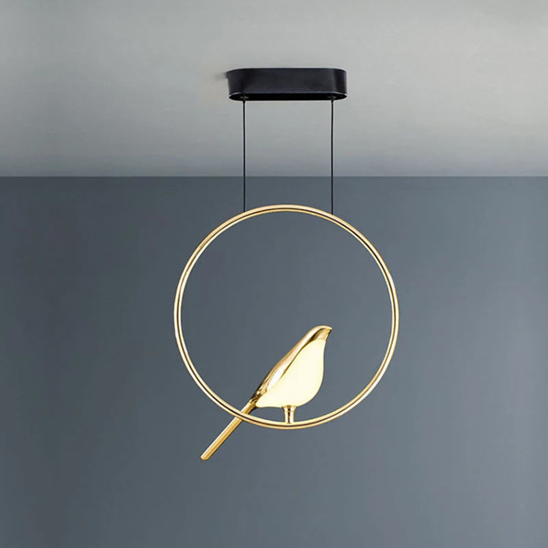 Modern Hotel Living Room Bird Ring Pendant Light Alloy Plating Body Aluminum Gold Ring Rotatable Hanging Lamp Bar Dining Lustres