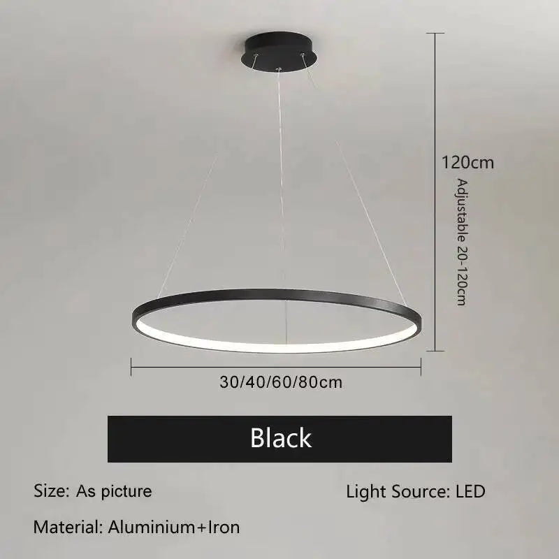 Nordic Ring Led Chandelier Lighting Aluminium Circle Lustre Dinning Room Pendant Lamp Black White Gold Frame Led Lamp Fixtures