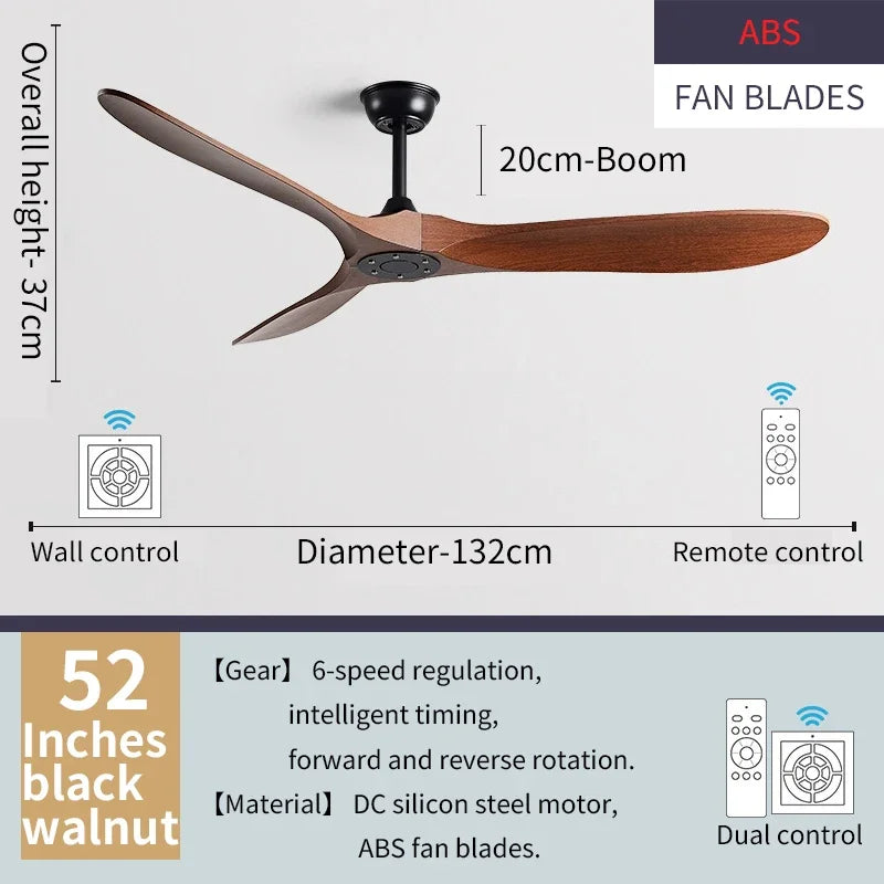 Modern Solid Wood Retro High Air Volume Ceiling Fan with Remote Control Without Lights Living Room and Dining Room Pendant Light