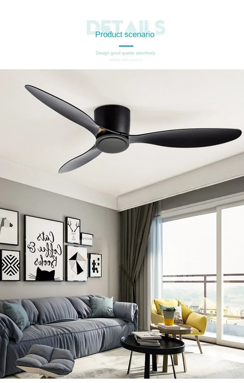 Modern Black White Low Floor DC Motor 30W Ceiling Fans With Remote Control Simple Ceiling Fan Without Light Home Fan