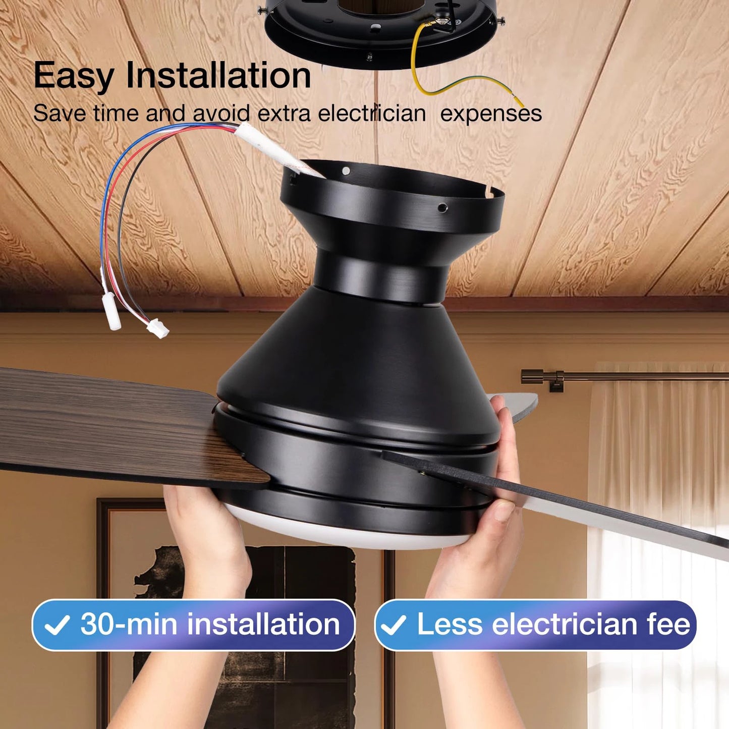 Silent Ceiling Fan with Light LED Smart Remote Control Dimmable 6-Speed Electric Fan Simple Energy-saving Large Home Ceiling Fan