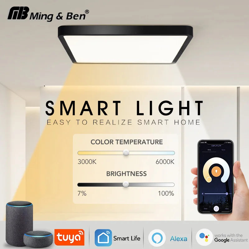 Tuya LED Ceiling Light 0.94Inch Ultra thin 36W Square Voice Control Alexa Smart Lamp For Kitchen Bedroom Living Room Indoor Lamp
