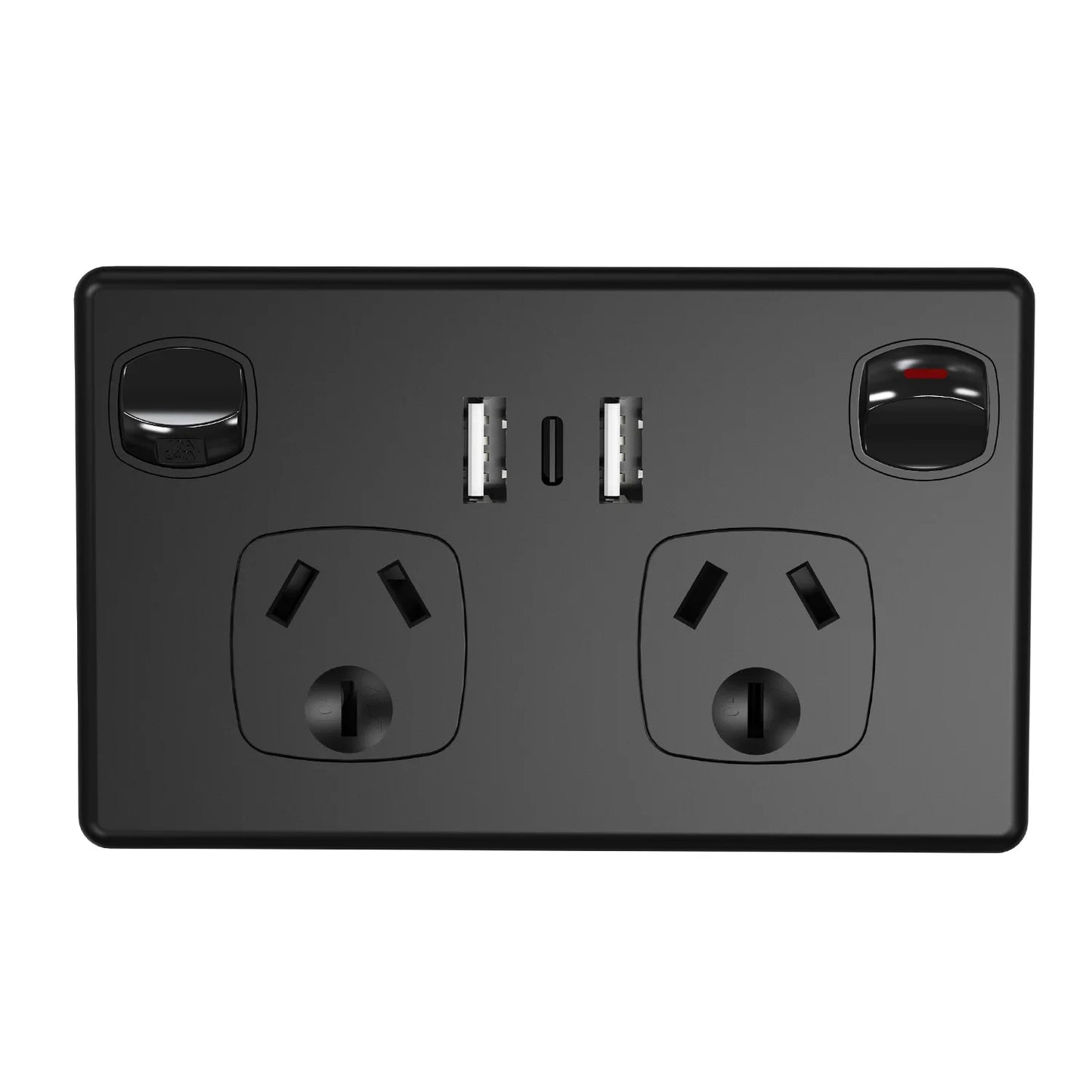 Australian Standard USB Wall Socket Dual Outlet with Type-C and Switch, AU Plug Adapter Mobile Phone Charging Power Socket 10A