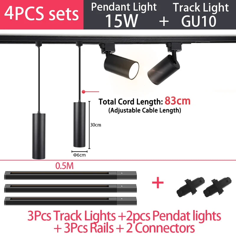 Full Set Track Light Led Ceiling Rail Lights Replaceable GU10 Light Source Spotlight for Living Room Bedroom Led Spot Track Lamp