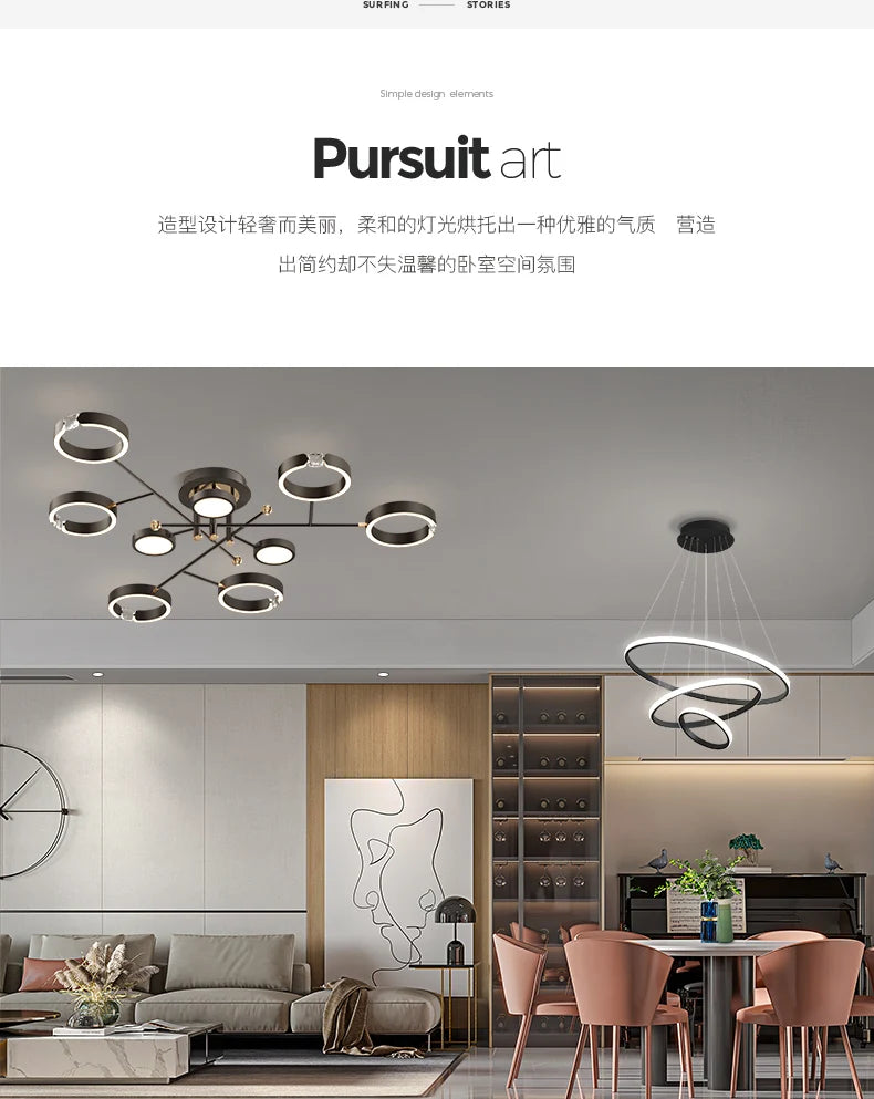 Modern Luxury Chandelier Lighting For Living Room Bedroom Plated Gold Aluminum Remote Control Pendant Lights Crystals Decoration