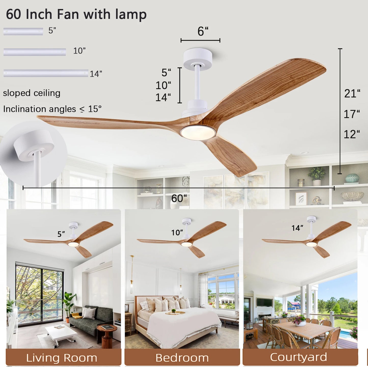 42 52 60 Inch Natural Wood Ceiling Fan with Lights Remote Control Quiet DC Motor Ventiladores De Techofor 85-265V Ceiling Fans