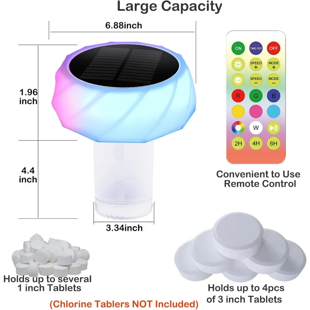 Solar Swimming Pool Lights Pool Chlorine Floater for 3inch Tablets Auto Light up at Night for Pool, Hot Tub,Party Decoration