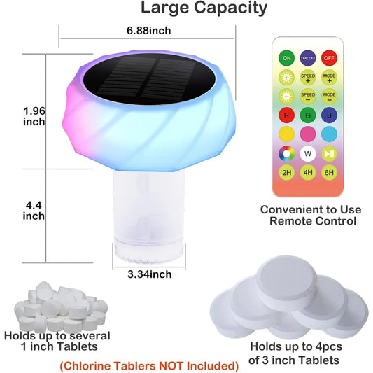 Solar Swimming Pool Lights Pool Chlorine Floater for 3inch Tablets Auto Light up at Night for Pool, Hot Tub,Party Decoration