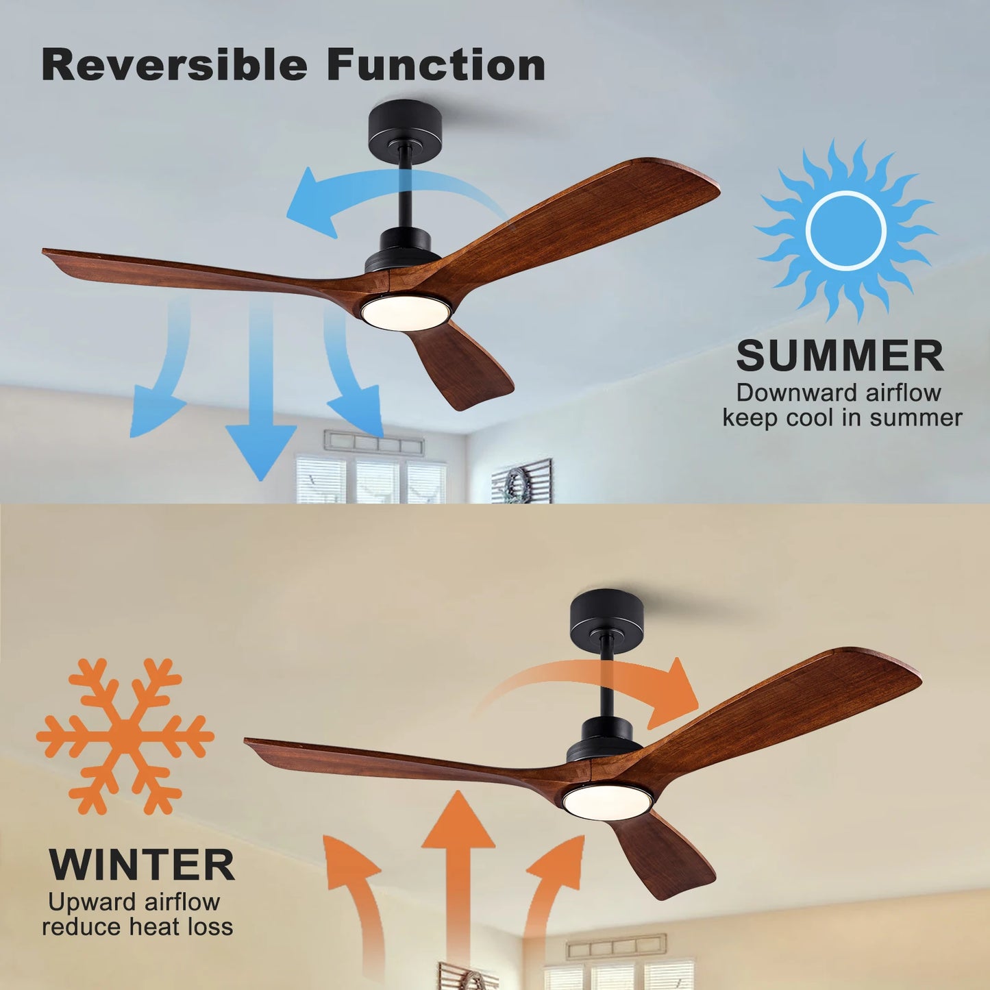 42 52 60 inch Wood Ceiling Fan with Lights Remote Control Quiet DC Motor Ventiladores De Techofor Livingroom
