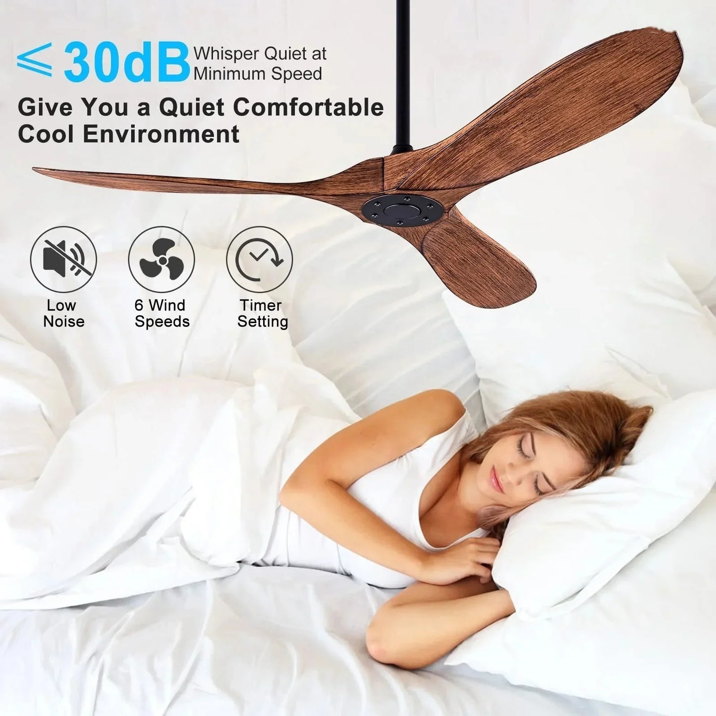 85V - 260V Solid Wood Bland 52 60 Inch Ceiling Fans with LED DC Motor Remote Control