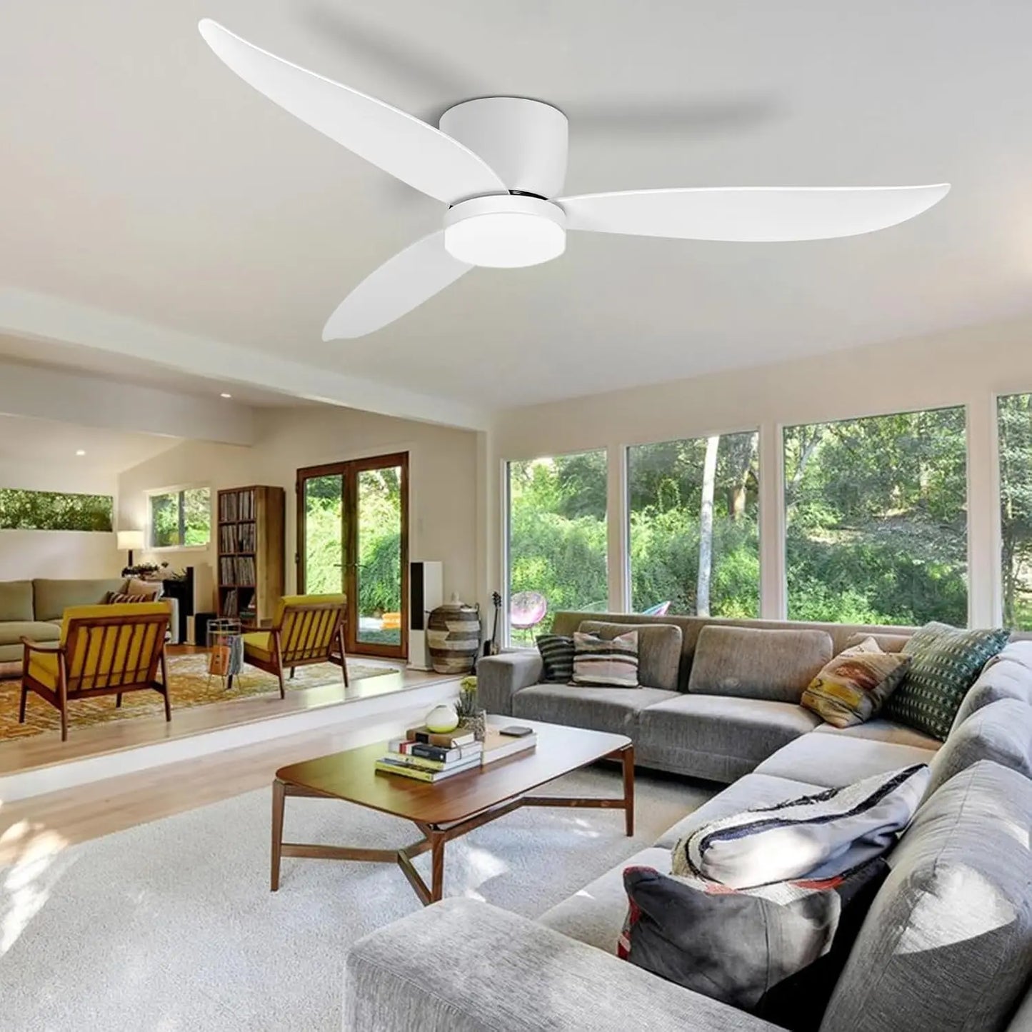 White 52 Inch Ceiling Fan Silent with Light Remote Control, Equipped with Reversible DC Motor, Bedroom and Living Room, Timer