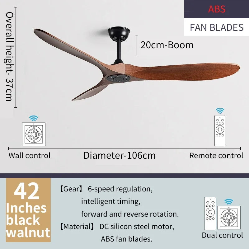 Modern Nordic retro high airflow ceiling fan with remote control for unlit living and dining room pendant lights
