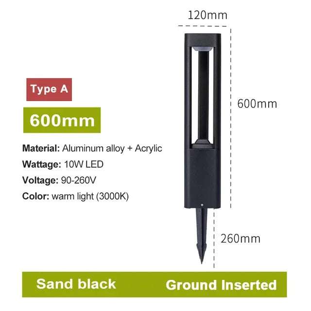 LED Bollard Landscape Light Outdoor Black Garden Pathway Lighting Fixtures Floor Lawn Lamp for Pillar Driveway Patio Yard Decora