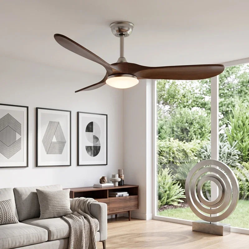36/42/52/60 Inch Modern Ceiling Fan with LED Light DC Motor Silver Finish 3 Blade Fan Remote Control for Home Office