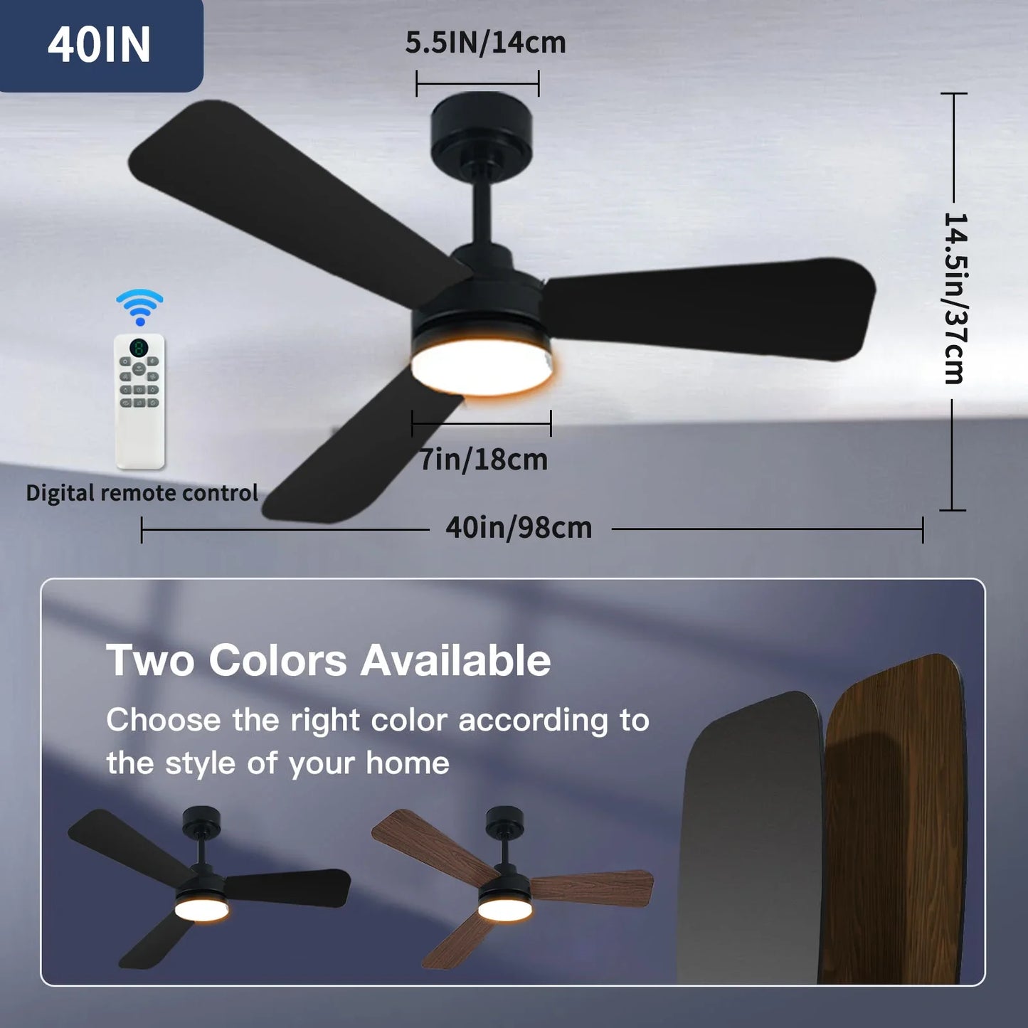 Ceiling Fan with Light, 3CCT, Silent DC Motor, Remote Control, Living Room, Bedroom, Dining Room and Study, Fan Light