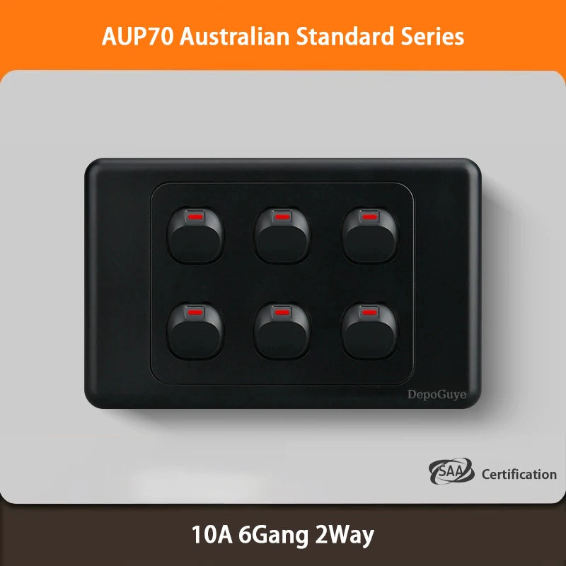 Black Australian Standard USB C Wall Dual Socket with 1/2/3Gang Switch,AU Plug Adapter Mobile Phone Charging Power 10A Outlet