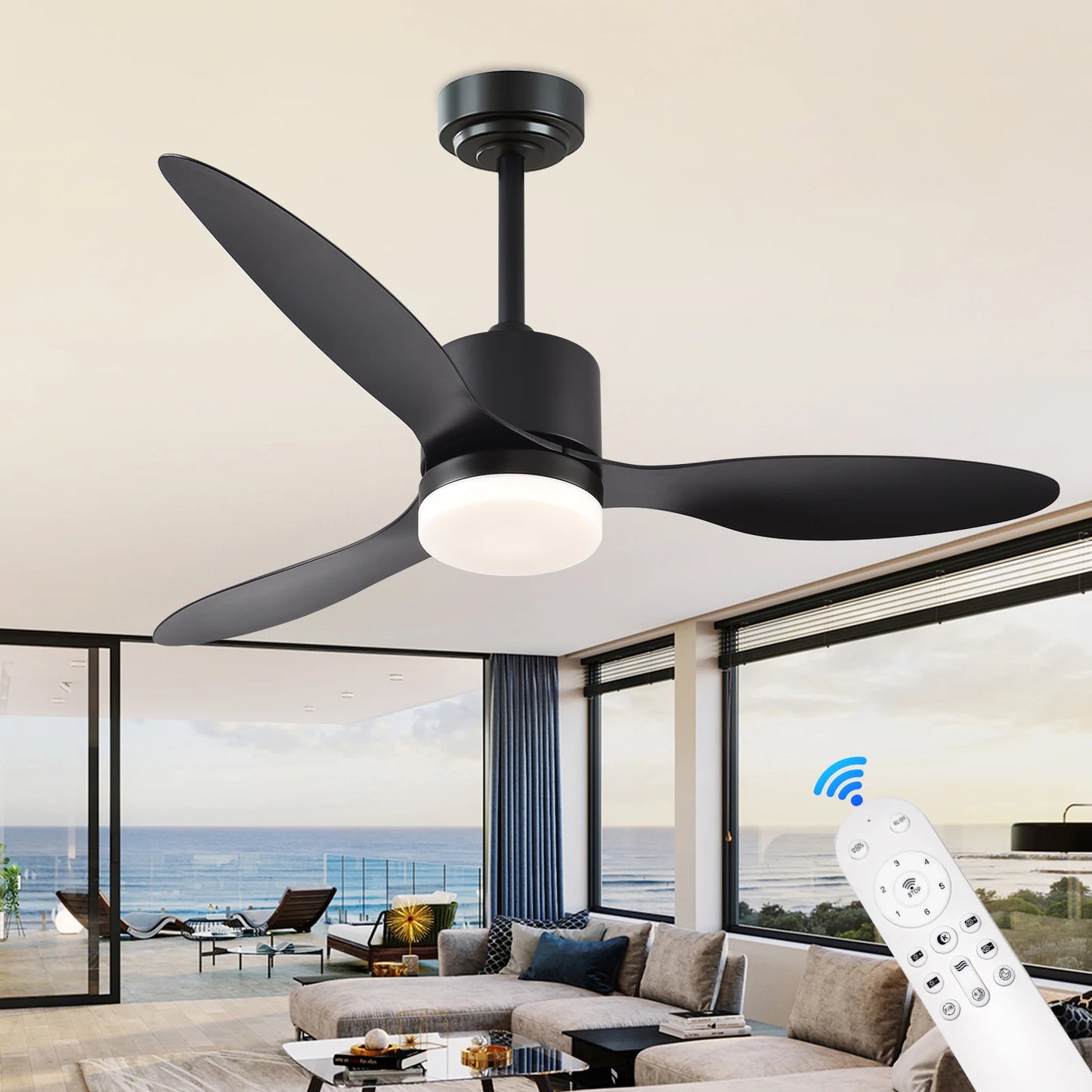 Nordic Ceiling Fan with LED Lighting Large Boom Cooling Electric Fan Three-blade Fan 6-speed Wind Lighting Energy-saving Fan