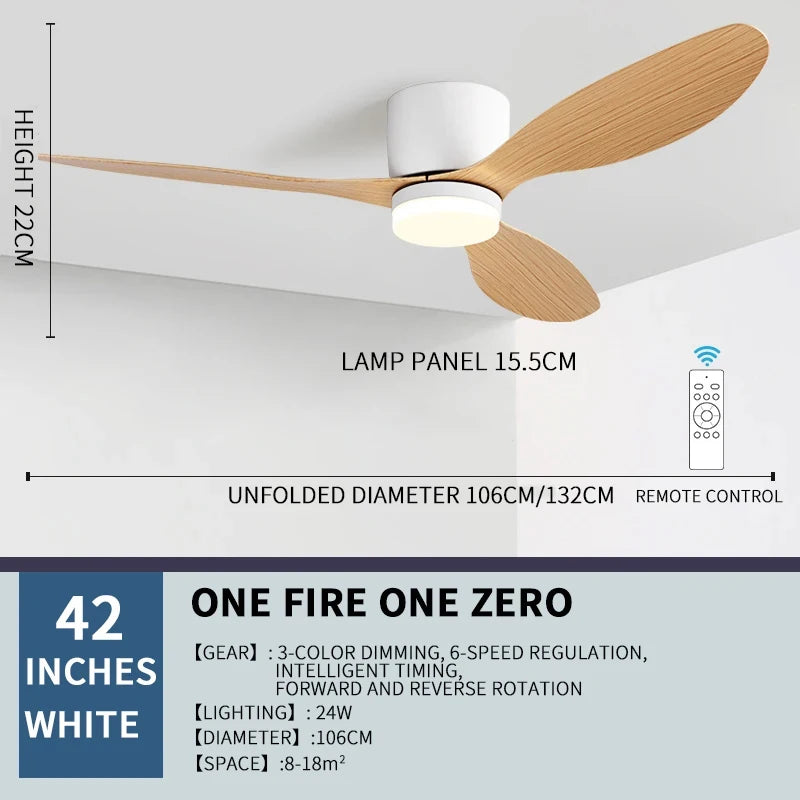 Modern Ceiling Fan with LED Light, DC Motor, Large Air Volume, Remote Control for Kitchen, Bedroom, Dining Room, Patio