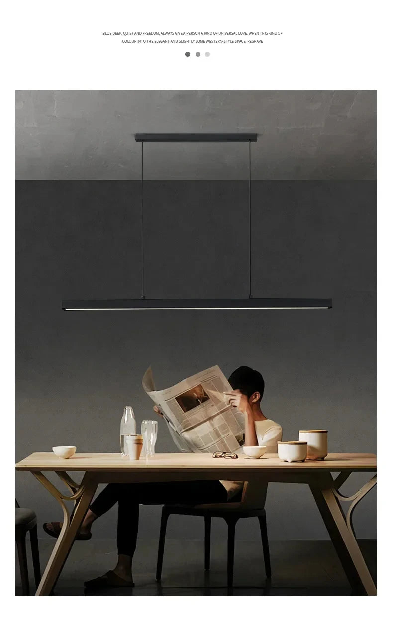 Nordic Minimalist Dining Table Pendant Lamp Modern Kitchen Bar Chandelier Black White Office Long Strip Hanging Light Fixture