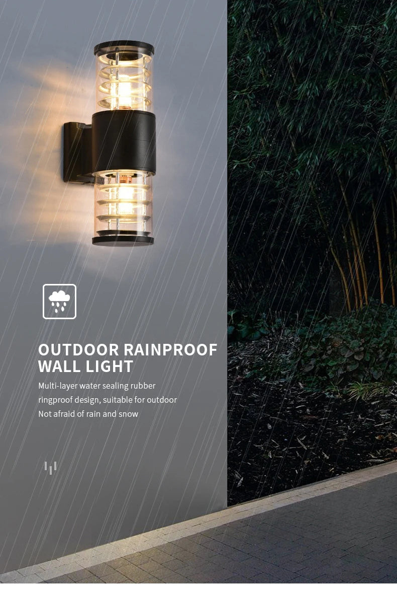 E27 LED Outdoor Wall Lamp Sensor Up Down Glass Aluminum Waterproof Garden Light Corridor Street Exterior Wall Sconce 110V 220V