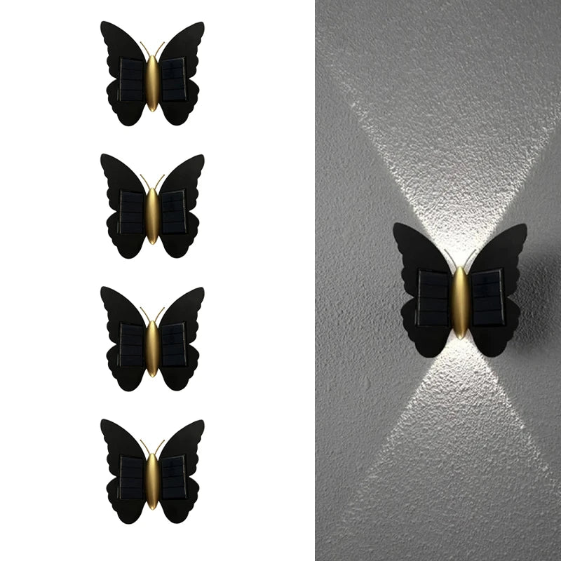 Solar Butterfly Wall Light Outdoor Waterproof LED Decorative Sconce Lamp for Garden Fence Patio Backyard Holiday Lighting Decor