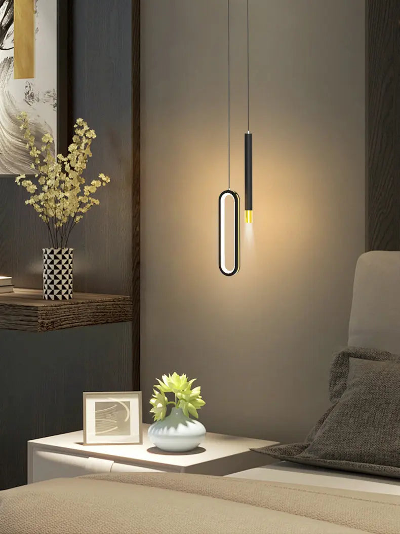 Modern Black Hanging Pendant Lamps For Bedroom Bedside Lighting AC 220V LED Black High Ceiling Suspended Light with Long Cable