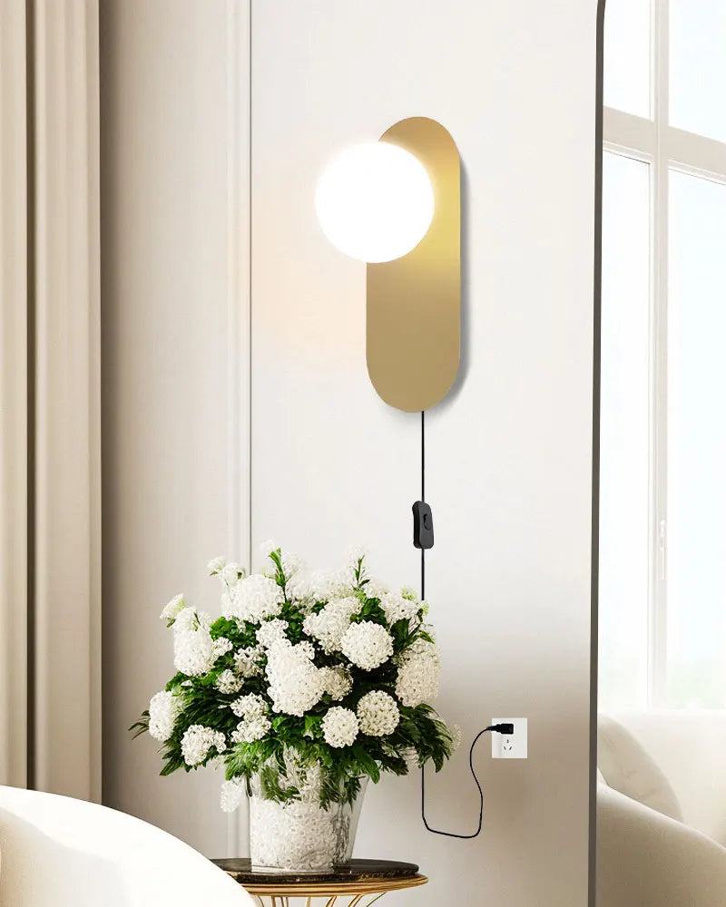 Frosted Glass Ball Indoor LED Wall Lamps with Plug Switch Black Gold G9 LED Wall Lights Wall Sconce for Corridor Aisle