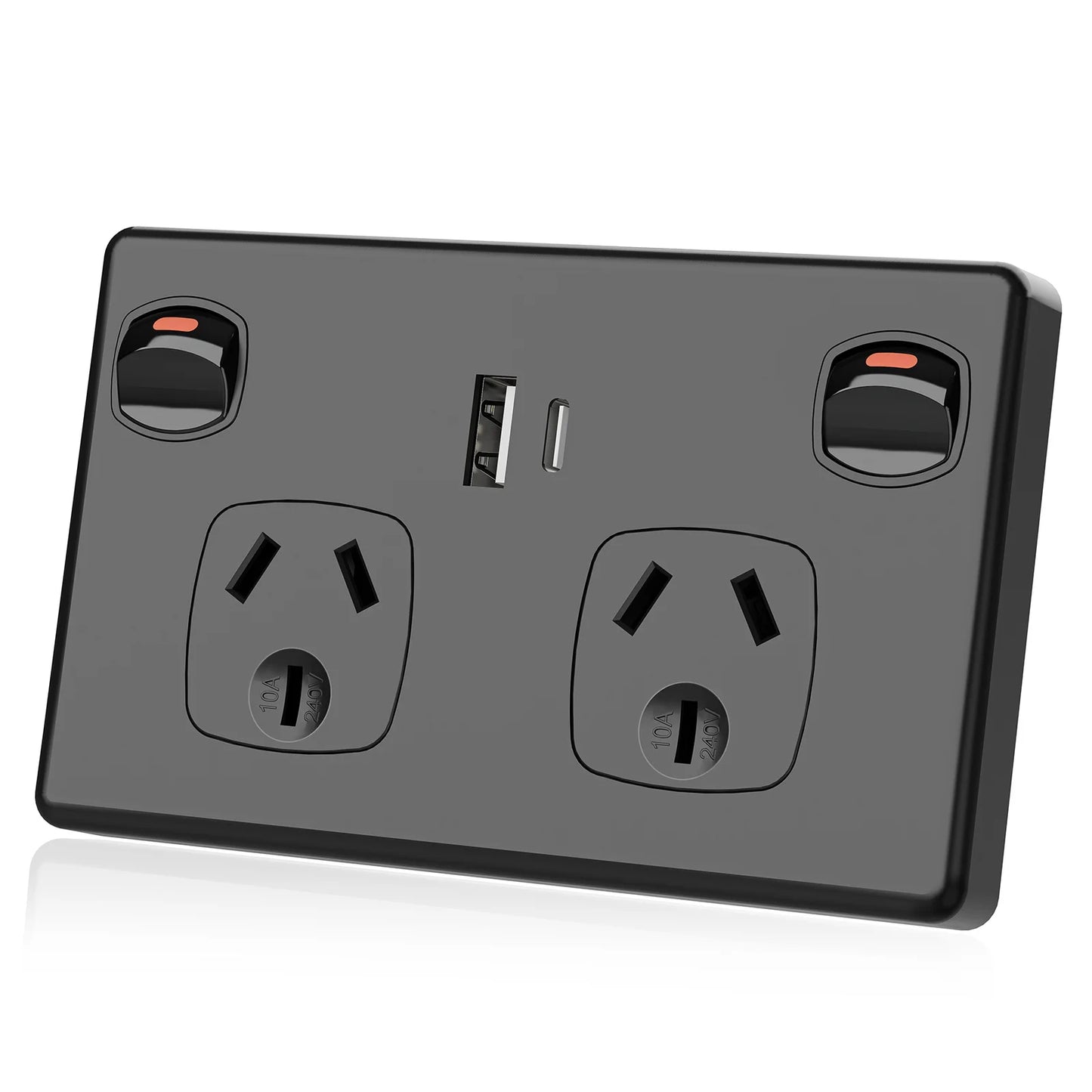 Australian Standard USB Wall Socket Dual Outlet with Type-C and Switch, AU Plug Adapter Mobile Phone Charging Power Socket 10A
