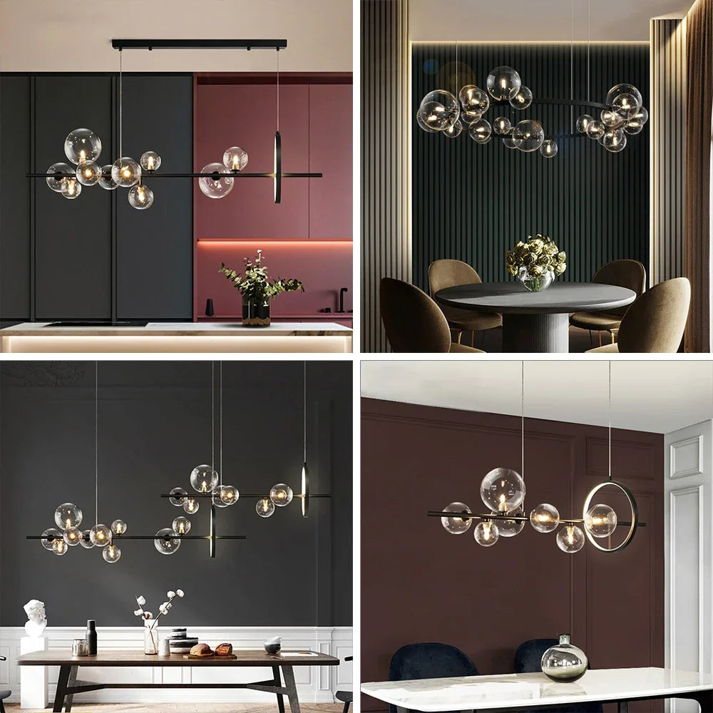 Artpad Black LED Chandelier Light Bubble Nordic Lights Pendant Led Lighting for Dining Room Hanging lights Fixture with G9 Bulb