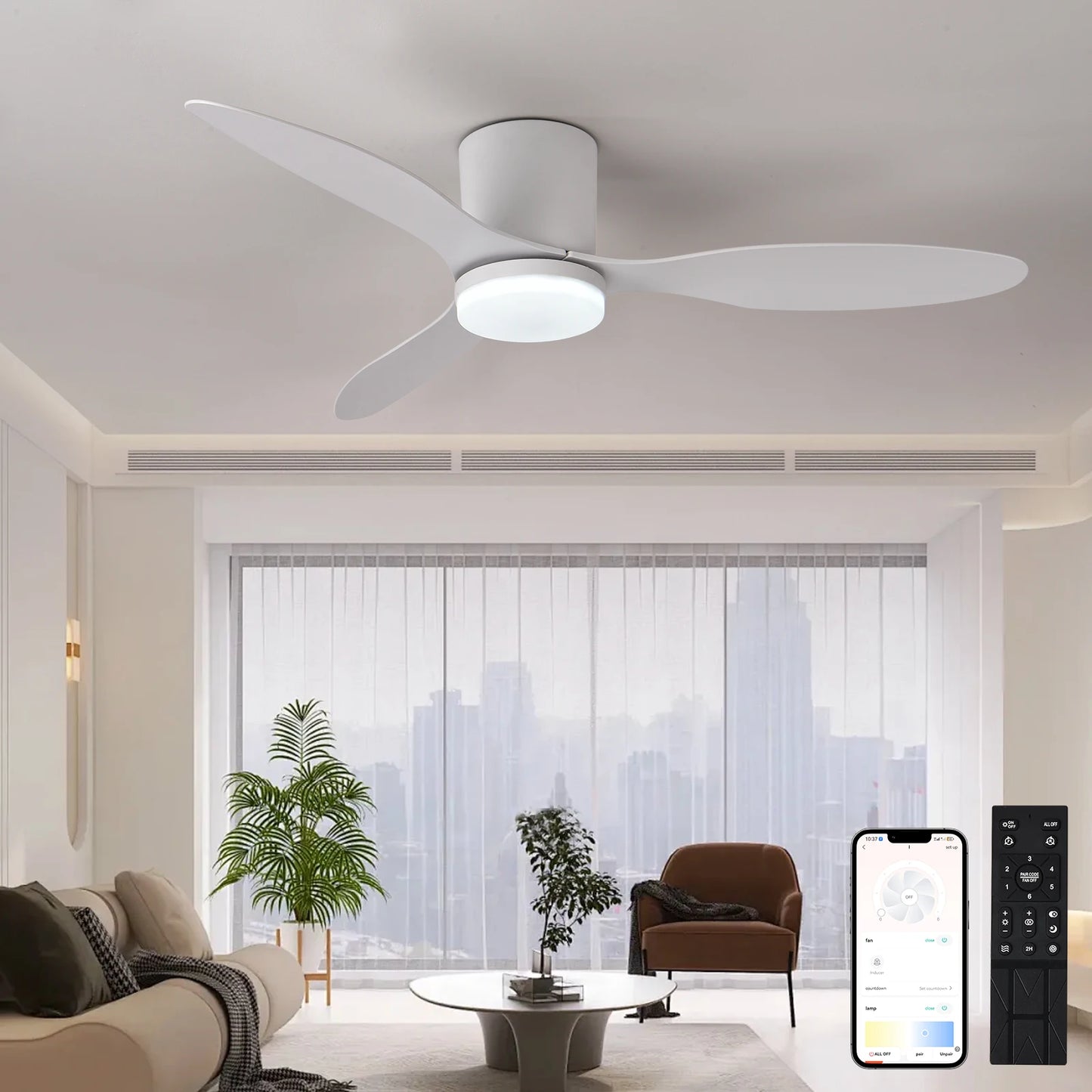 Modern Black White Low Floor DC Motor Ceiling Fans With Remote Control Simple Ceiling Fan Light Home Fan