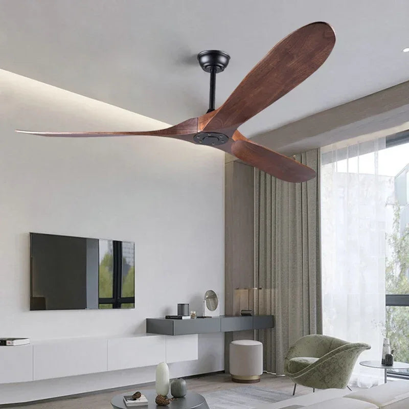 Modern Solid Wood Retro High Air Volume Ceiling Fan with Remote Control Without Lights Living Room and Dining Room Pendant Light