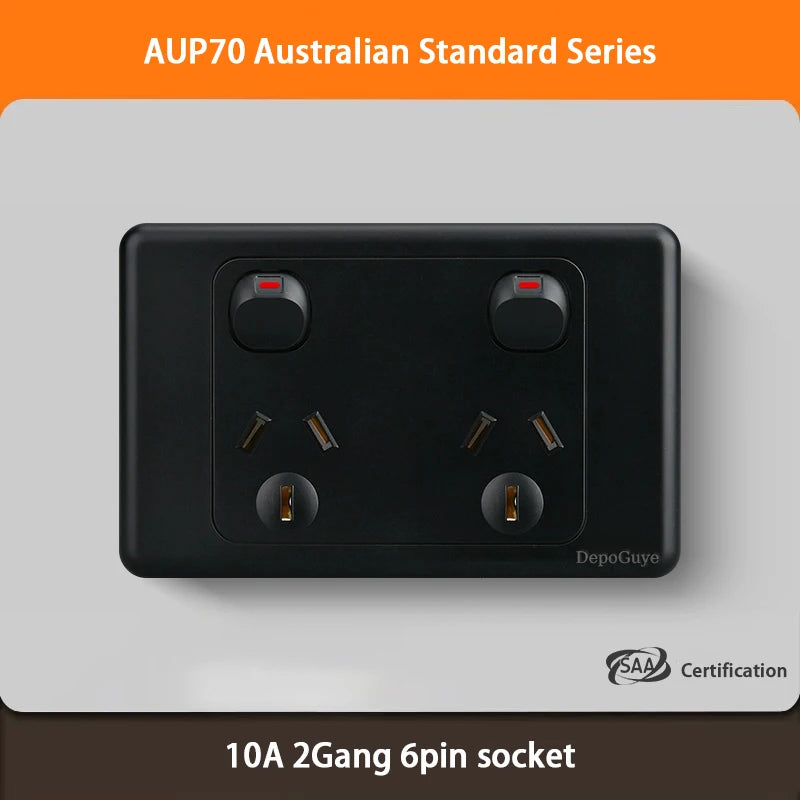 Black Australian Standard USB C Wall Dual Socket with 1/2/3Gang Switch,AU Plug Adapter Mobile Phone Charging Power 10A Outlet