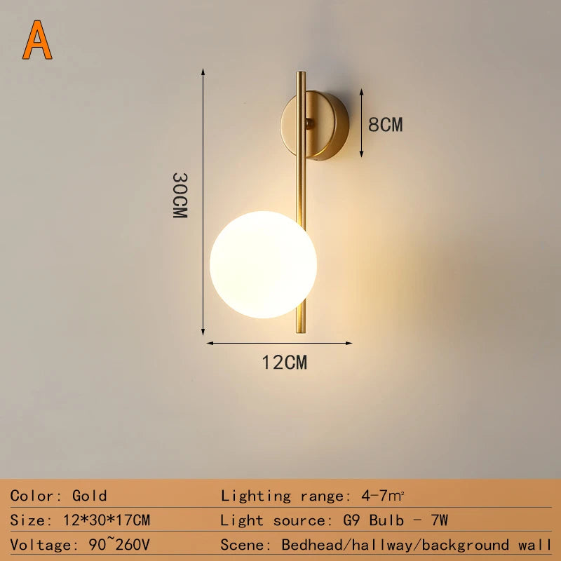 Nordic Home Decoration Lamp White Glass Ball Metal Wall Light 90-260V For Bedroom Corridor Mirror Leisure Area Bedhead Wall Lamp