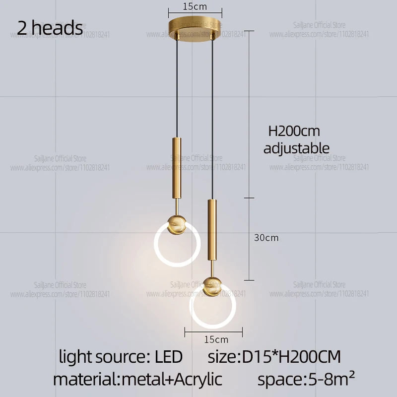 LED Pendent Lamp Modern Luxury Nordic Style Restaurant Pendant Light Bedroom Bedside Chandelier Creativity Kitchen Ceiling Light