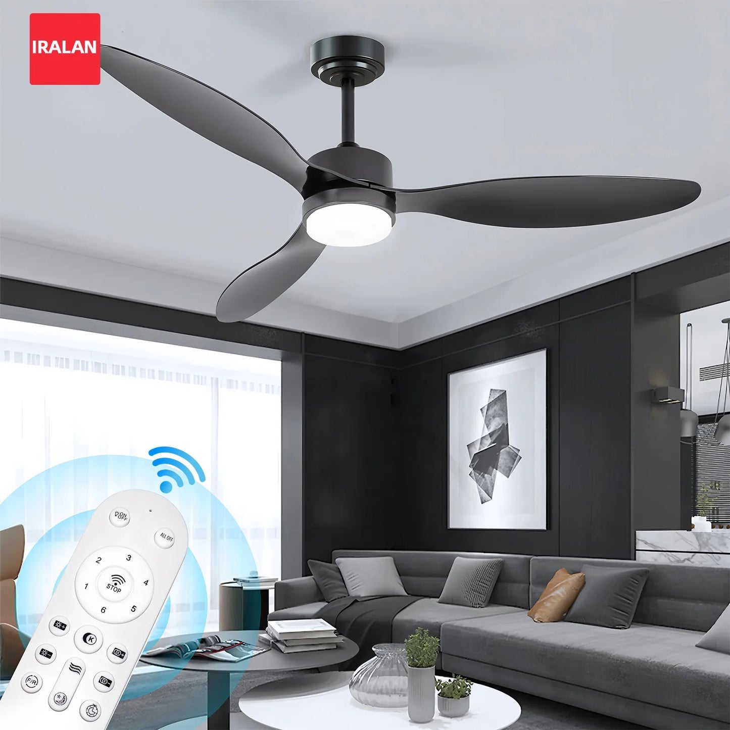 Nordic Ceiling Fan with LED Lighting Large Boom Cooling Electric Fan Three-blade Fan 6-speed Wind Lighting Energy-saving Fan